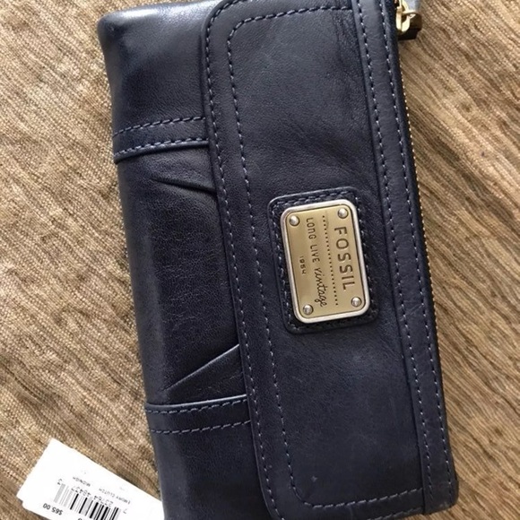 Fossil Emory Navy Blue Wallet Clutch 
